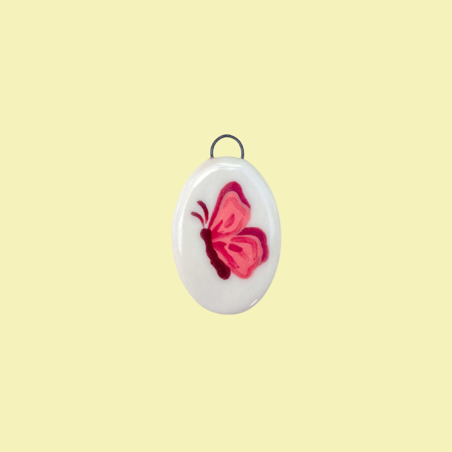 Pink Butterfly Oval Charm