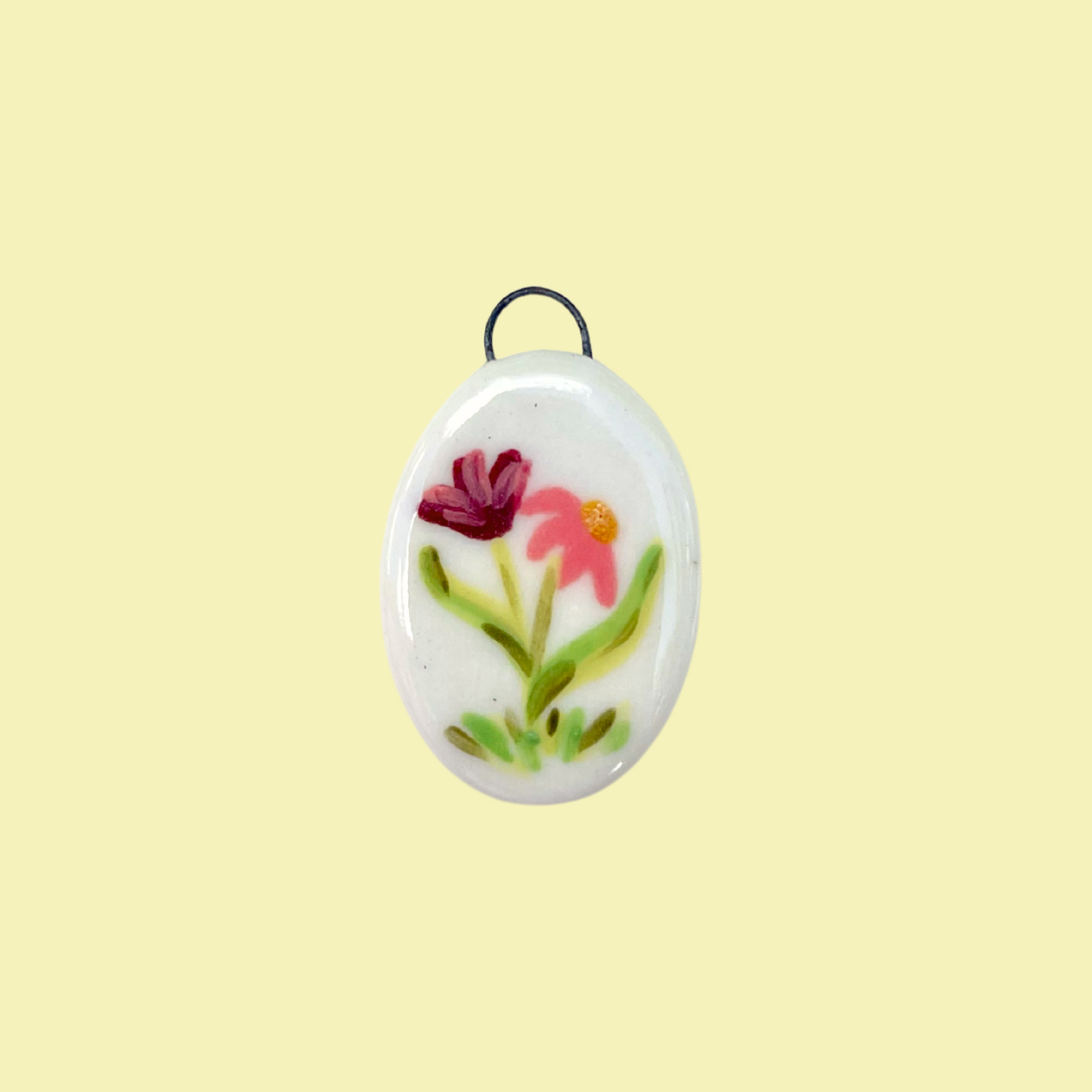 Floral Butterfly Oval Charm
