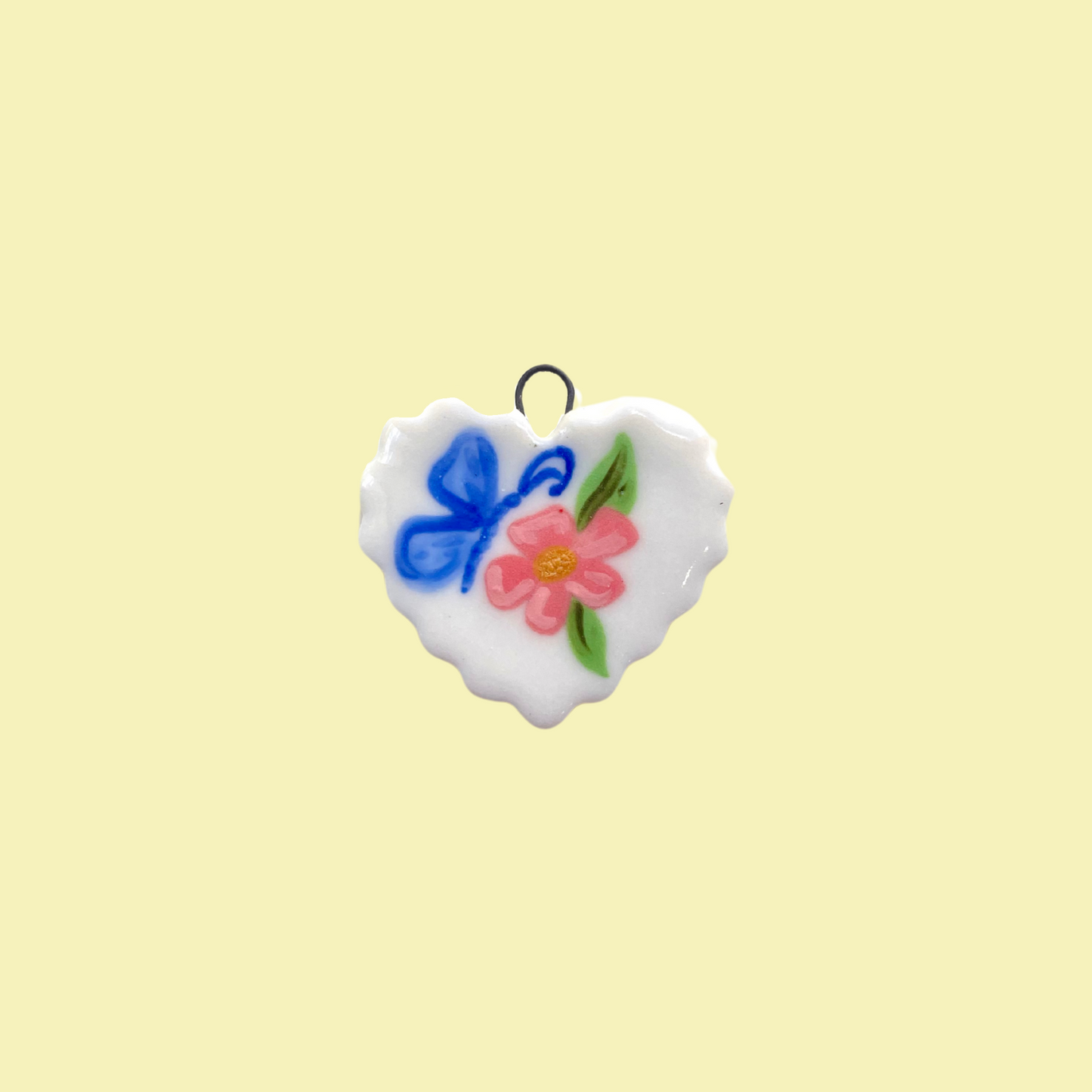 Blue Butterfly Floral Heart Charm