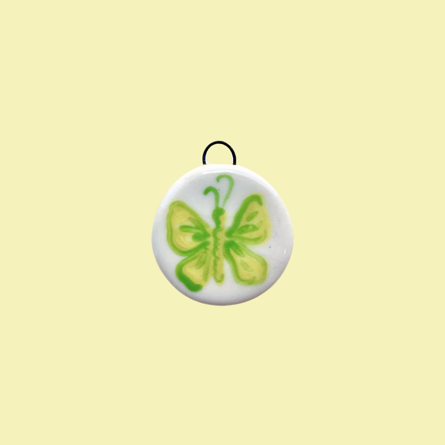 Green Butterfly Circle Charm #2