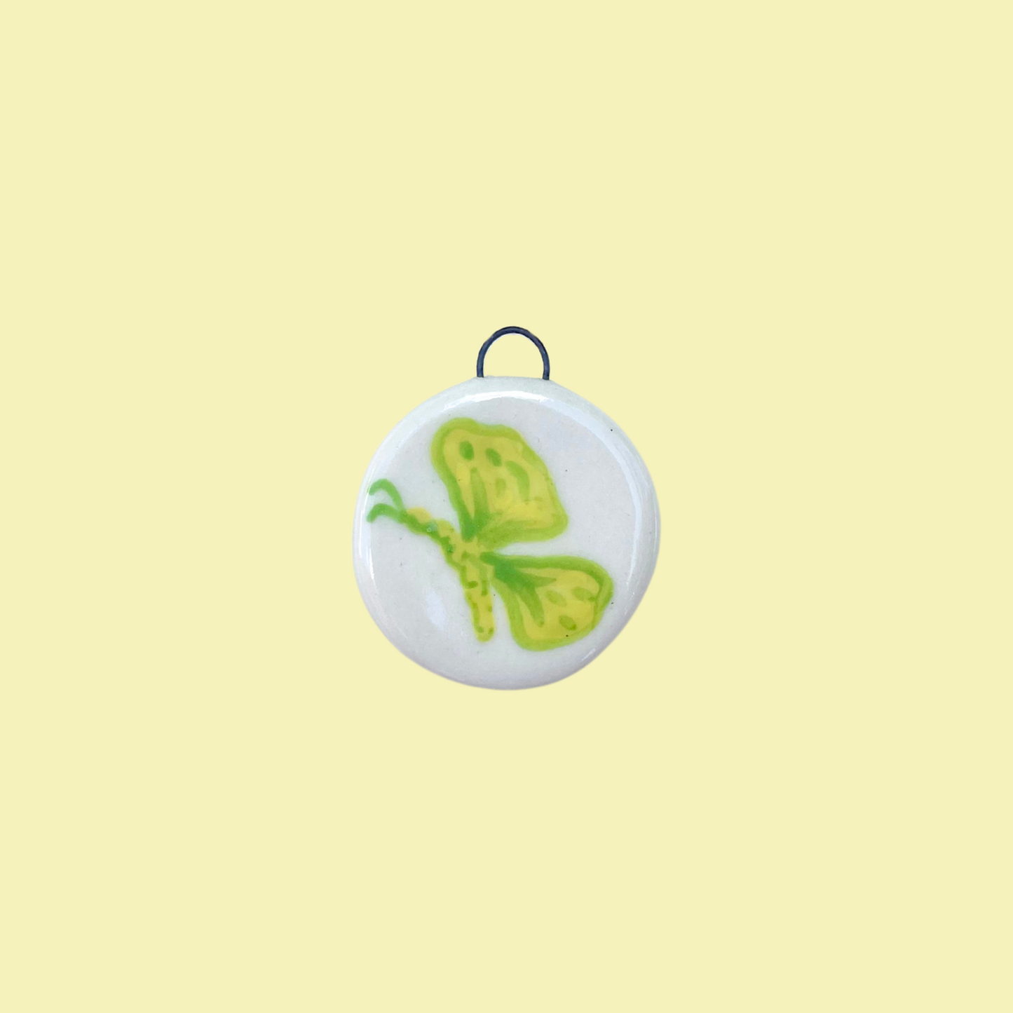 Green Butterfly Circle Charm #1
