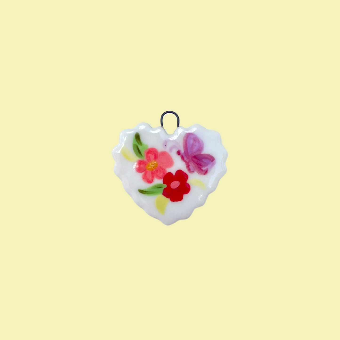 Purple Butterfly Floral Heart Charm