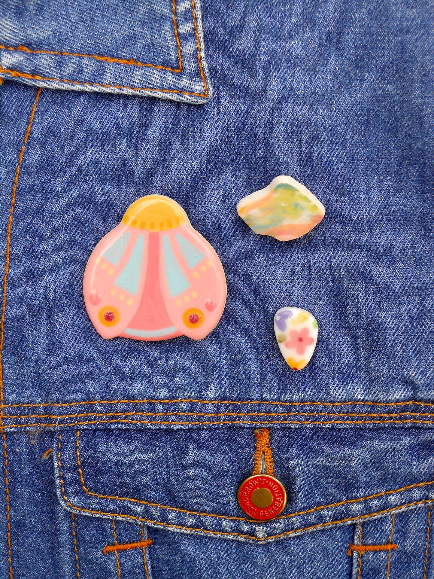 Blue Triangular Flower Pin #2