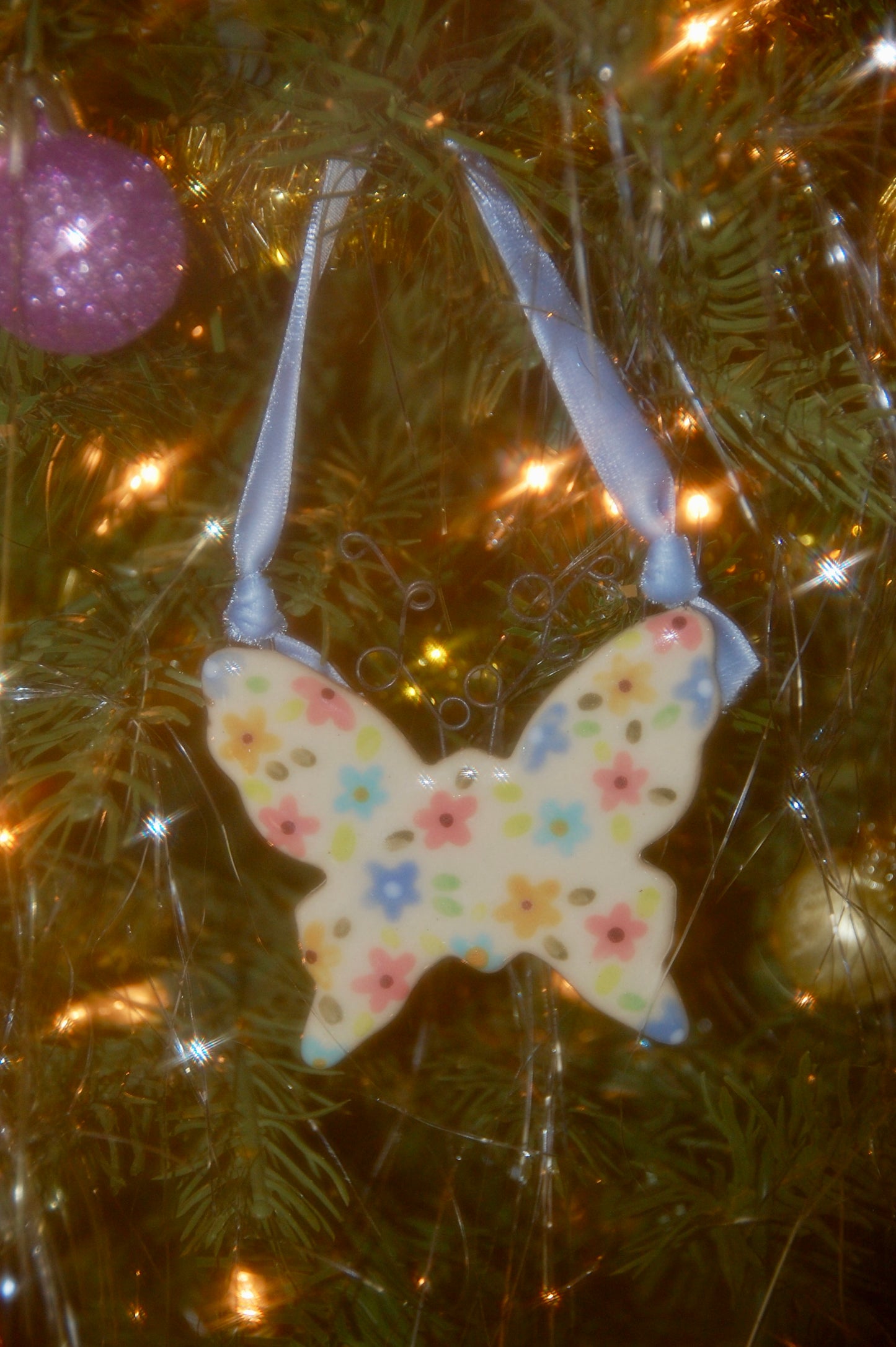 Pastel Floral Butterfly Ornament