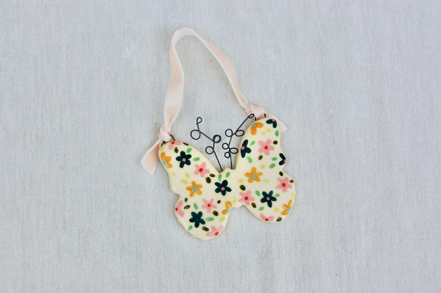 Teal Floral Butterfly Ornament