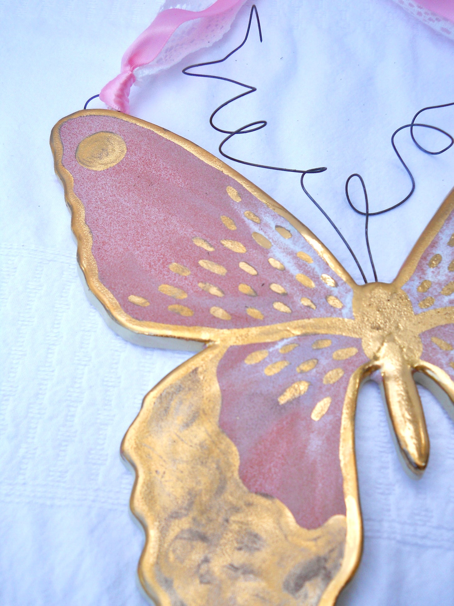 Pink and Gold Butterfly Wall Hanging