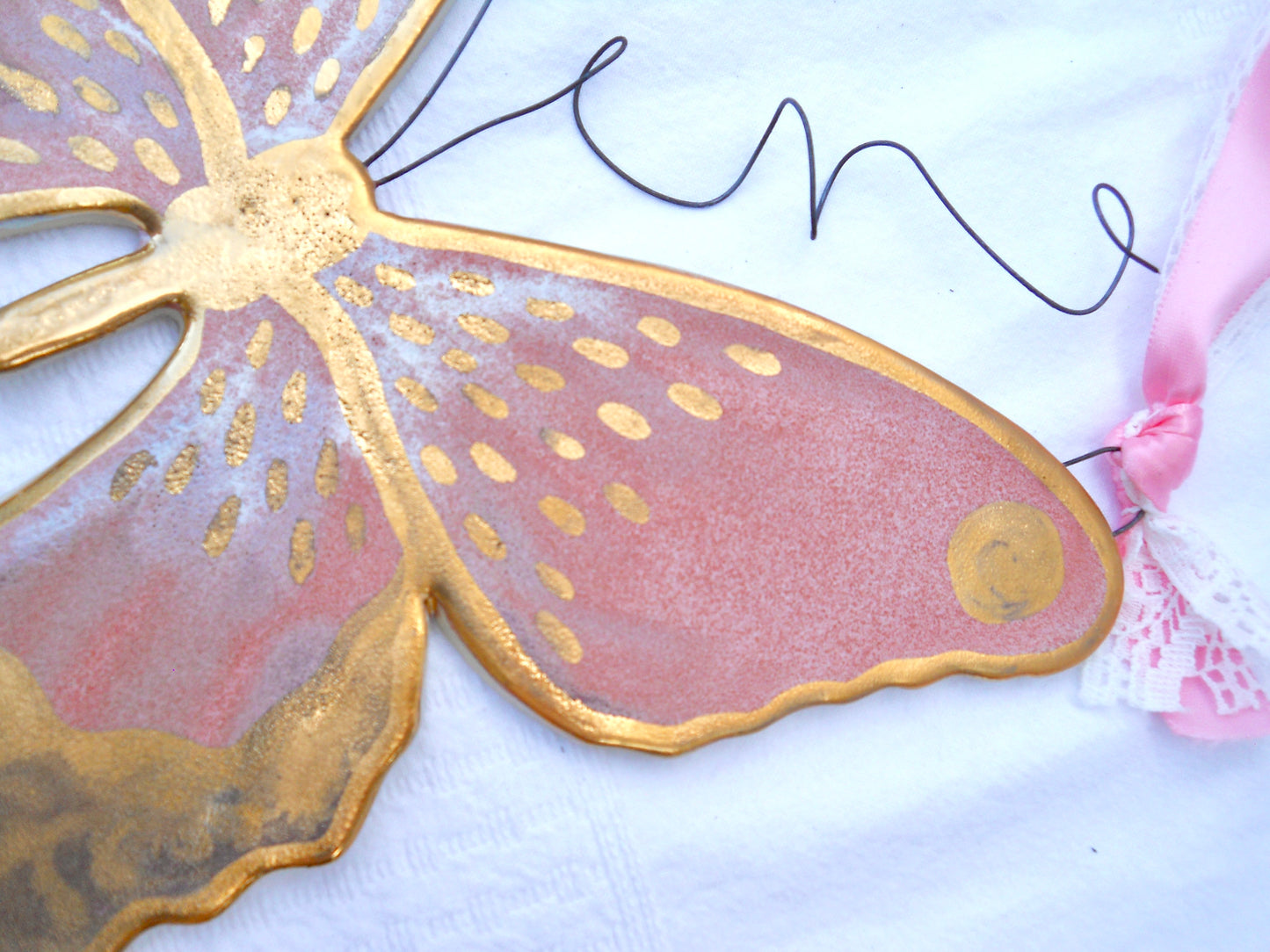 Pink and Gold Butterfly Wall Hanging