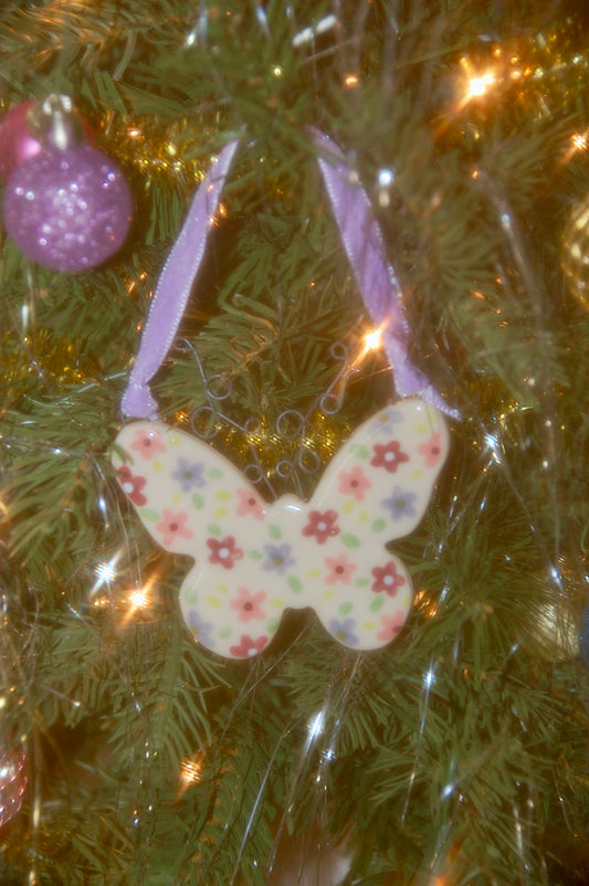 Pink Floral Butterfly Ornament