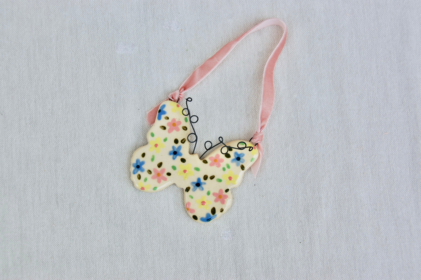 yellow + Blue Floral Butterfly Ornament