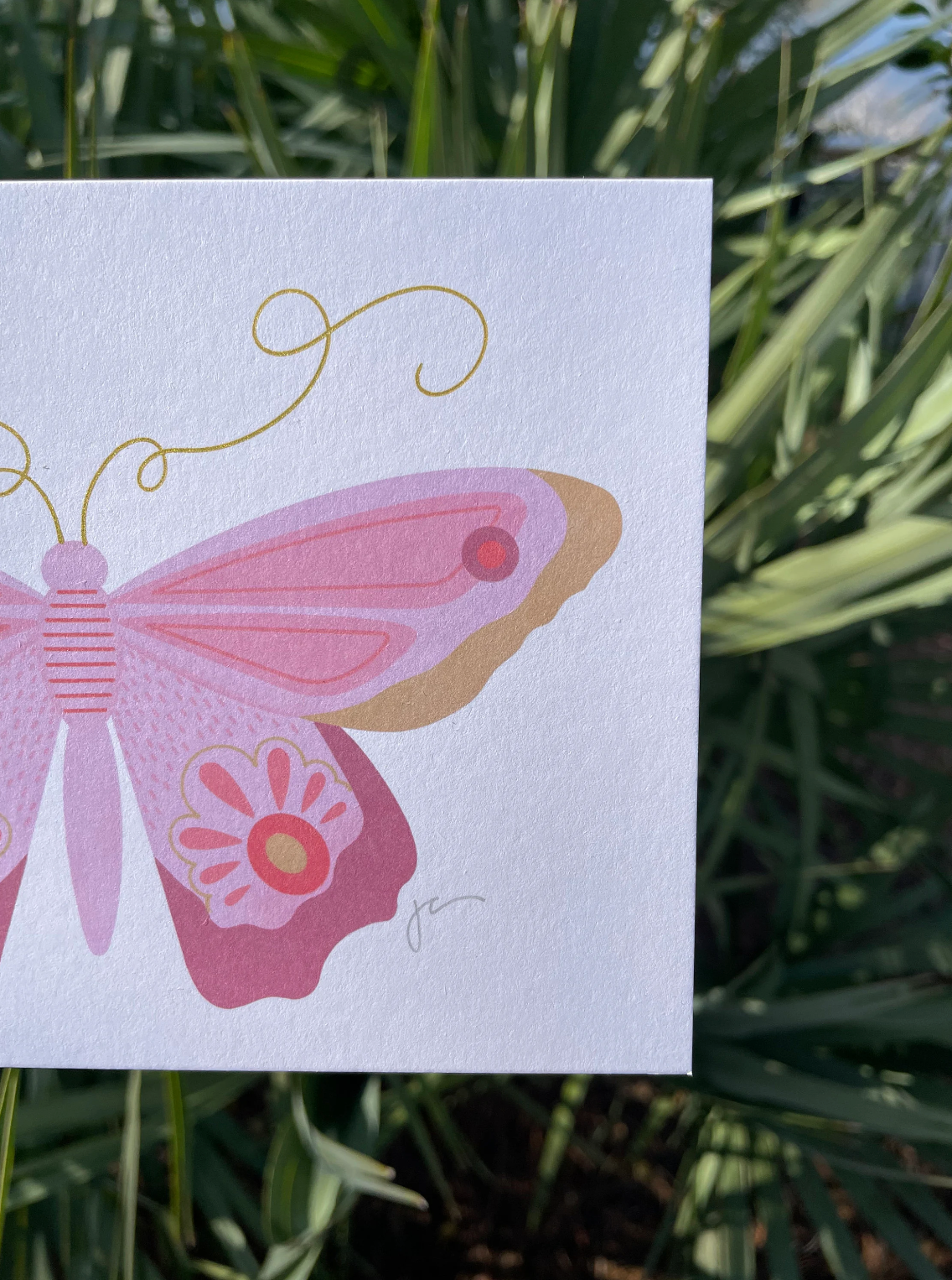 Pink Butterfly Hand Embellished Art Print