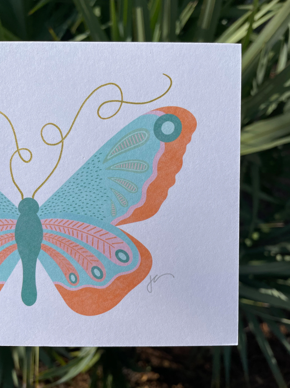 Turquoise Butterfly Hand Embellished Art Print