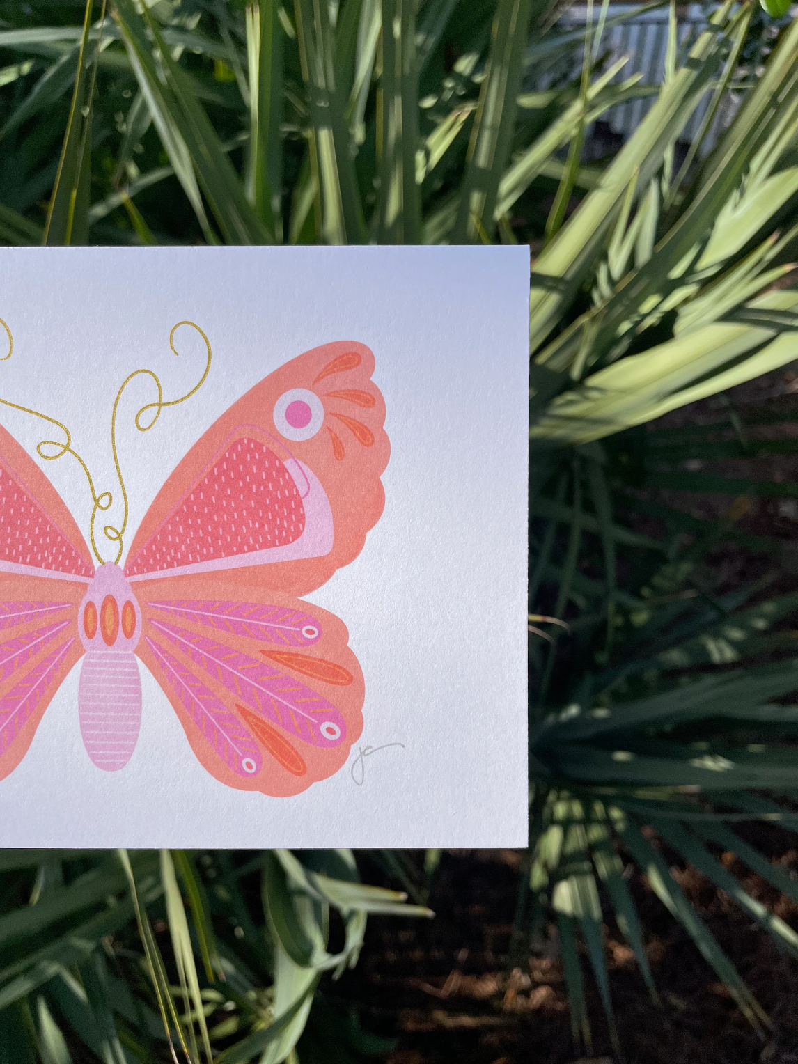 Orange Butterfly Hand Embellished Art Print