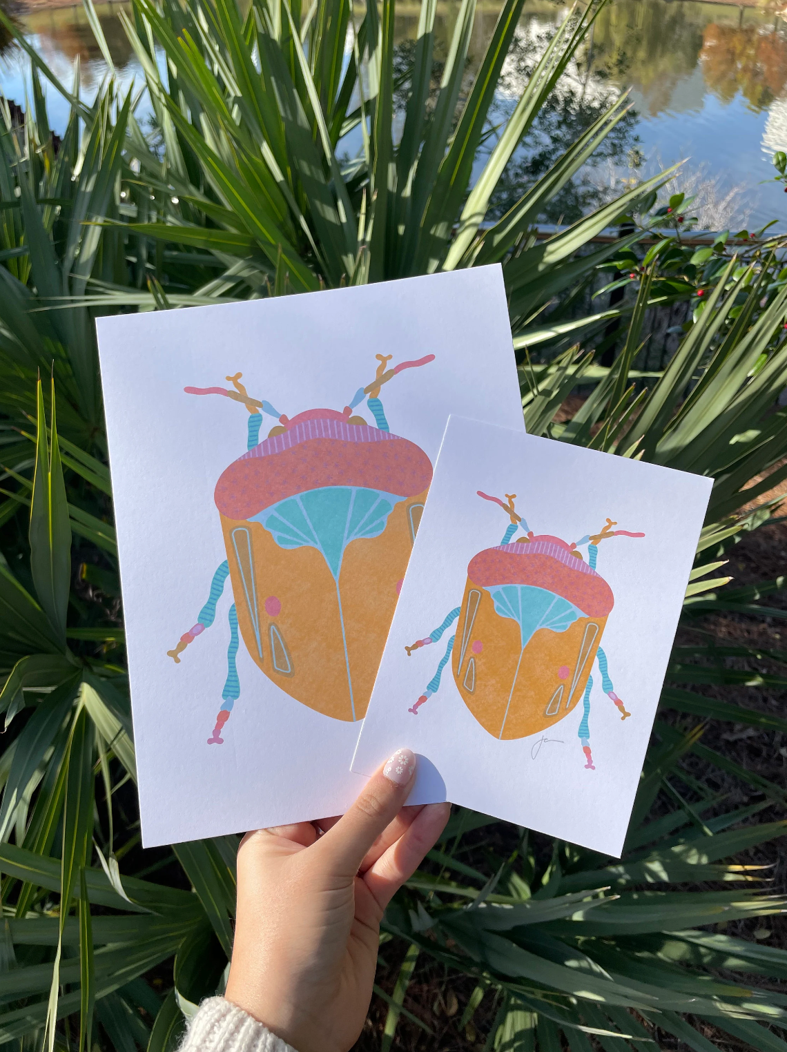 Yellow Beetle Hand Embellished Art Print