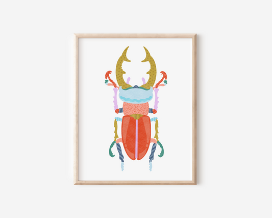 Poppy Beetle Hand Embellished Art Print