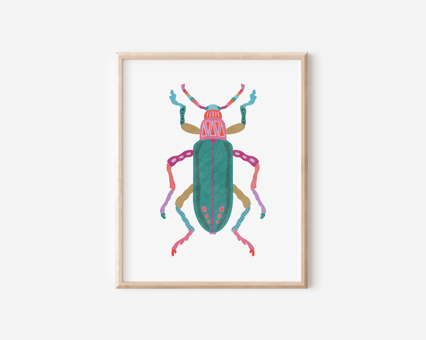 Green Beetle Hand Embellished Art Print