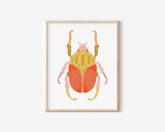 Orange Beetle Hand Embellished Art Print