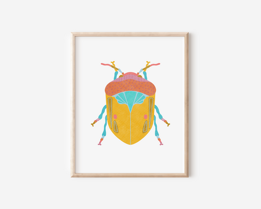 Yellow Beetle Hand Embellished Art Print