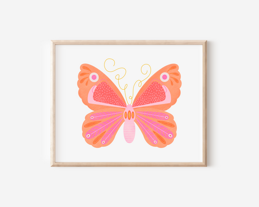 Orange Butterfly Hand Embellished Art Print