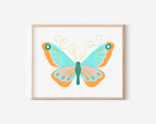 Turquoise Butterfly Hand Embellished Art Print